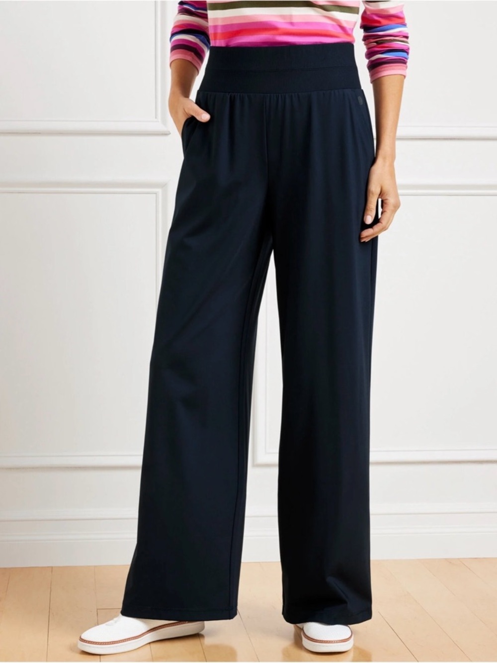 🌸Talbots Out and About Wide-Leg Pants sizeL indigo blue athleisure resort wear